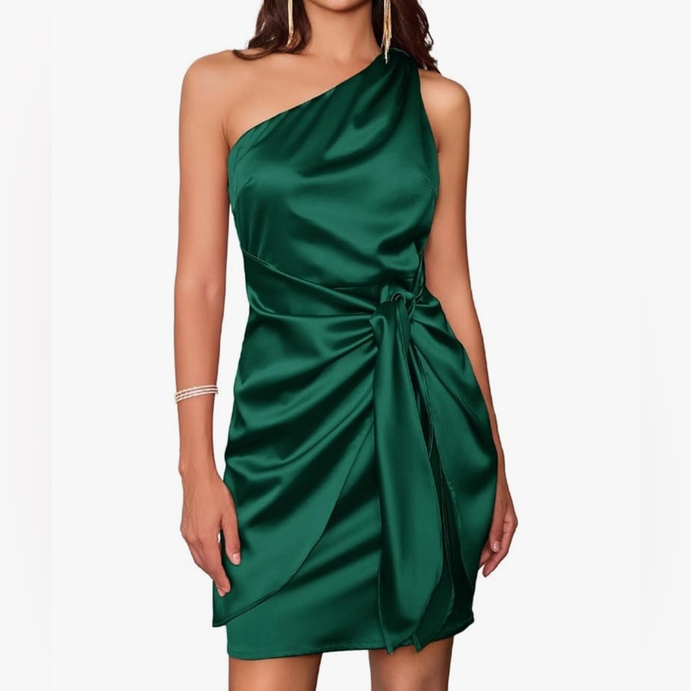 Grace Karin Green Emerald One Shoulder Holiday Dress